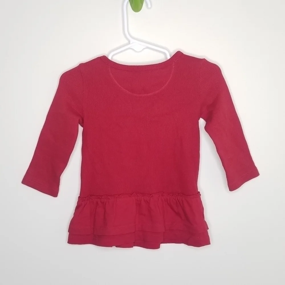 Burt's Bees Baby Red Waffle Knit Ruffle Shirt 6-9m